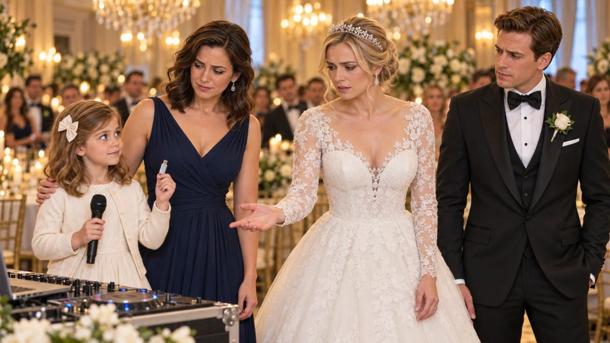 Une fillette brandit une clé USB au mariage. La mariée panique : « Donne-moi ça ! »